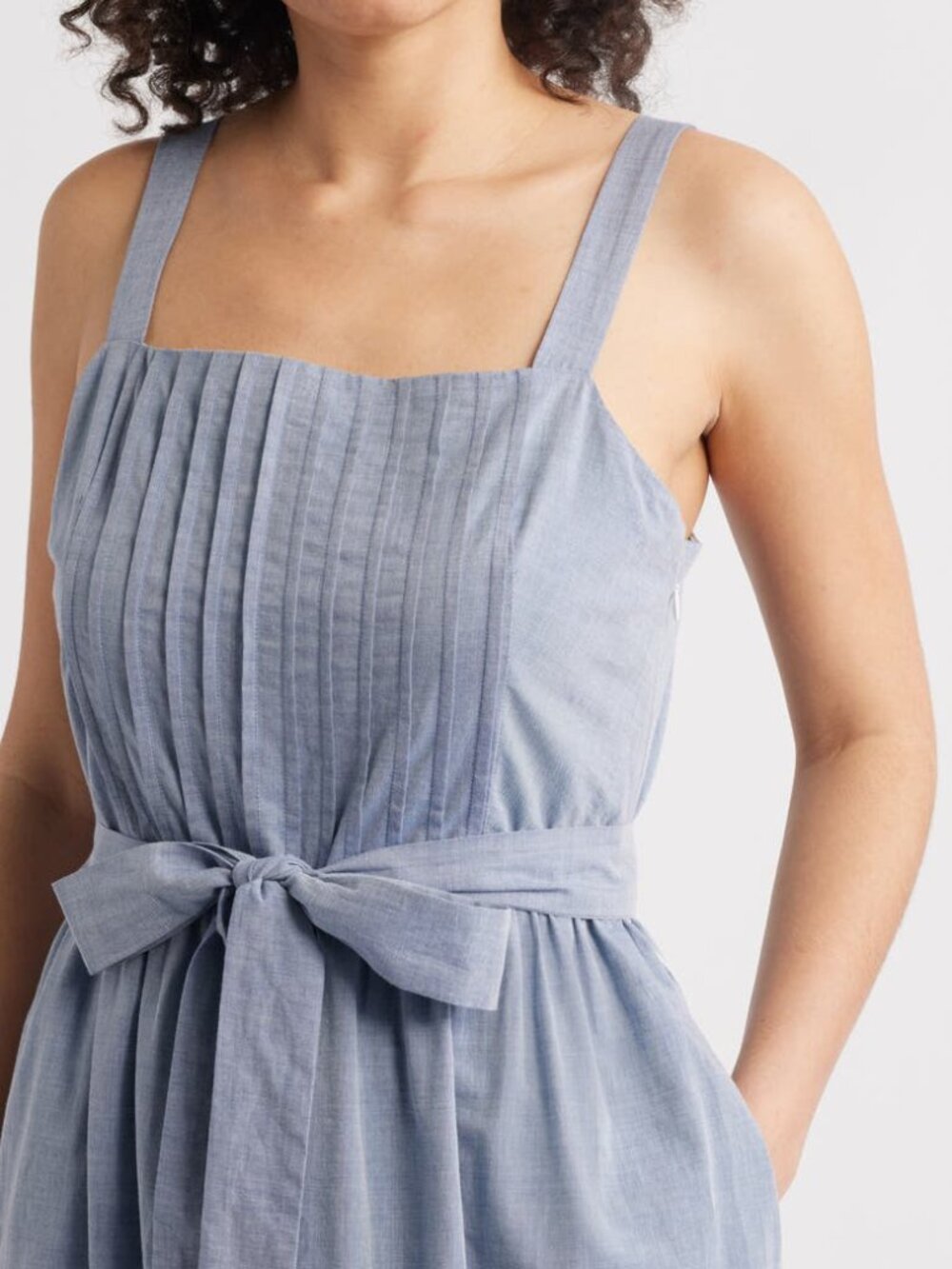 Julia Jordan Blue Eyelet Hem Pleated Tie-Waist Midi Dress Women's Size 4 - Picture 2 of 13